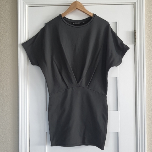 Athleta Dresses & Skirts - Athleta Short Sleeve Dress Womens XS Dark Grey Nylon Cotton Stretch Round Neck